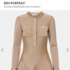 Self-Portrait Gold Crystal-Embellished Mini Dress